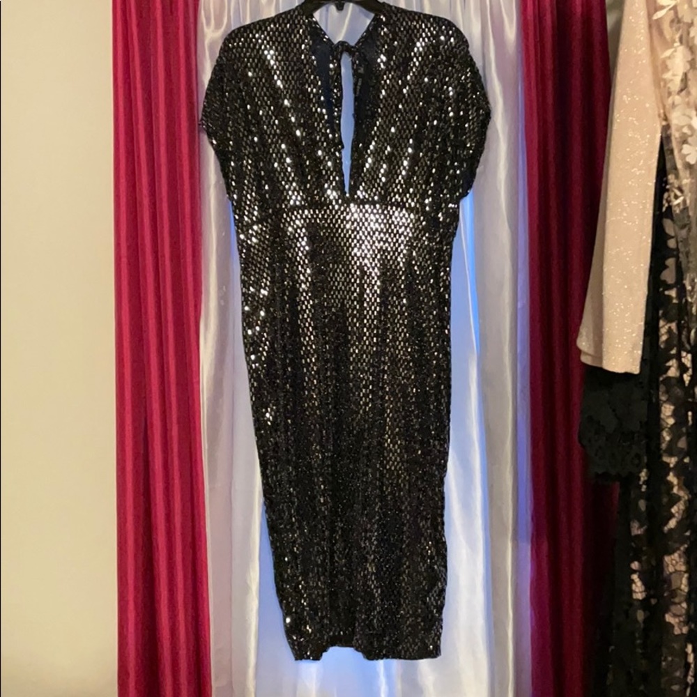 Black and Silver Deep V-neck Dress